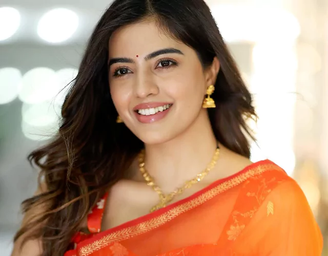 Amritha Aiyer Orange Saree Photos
